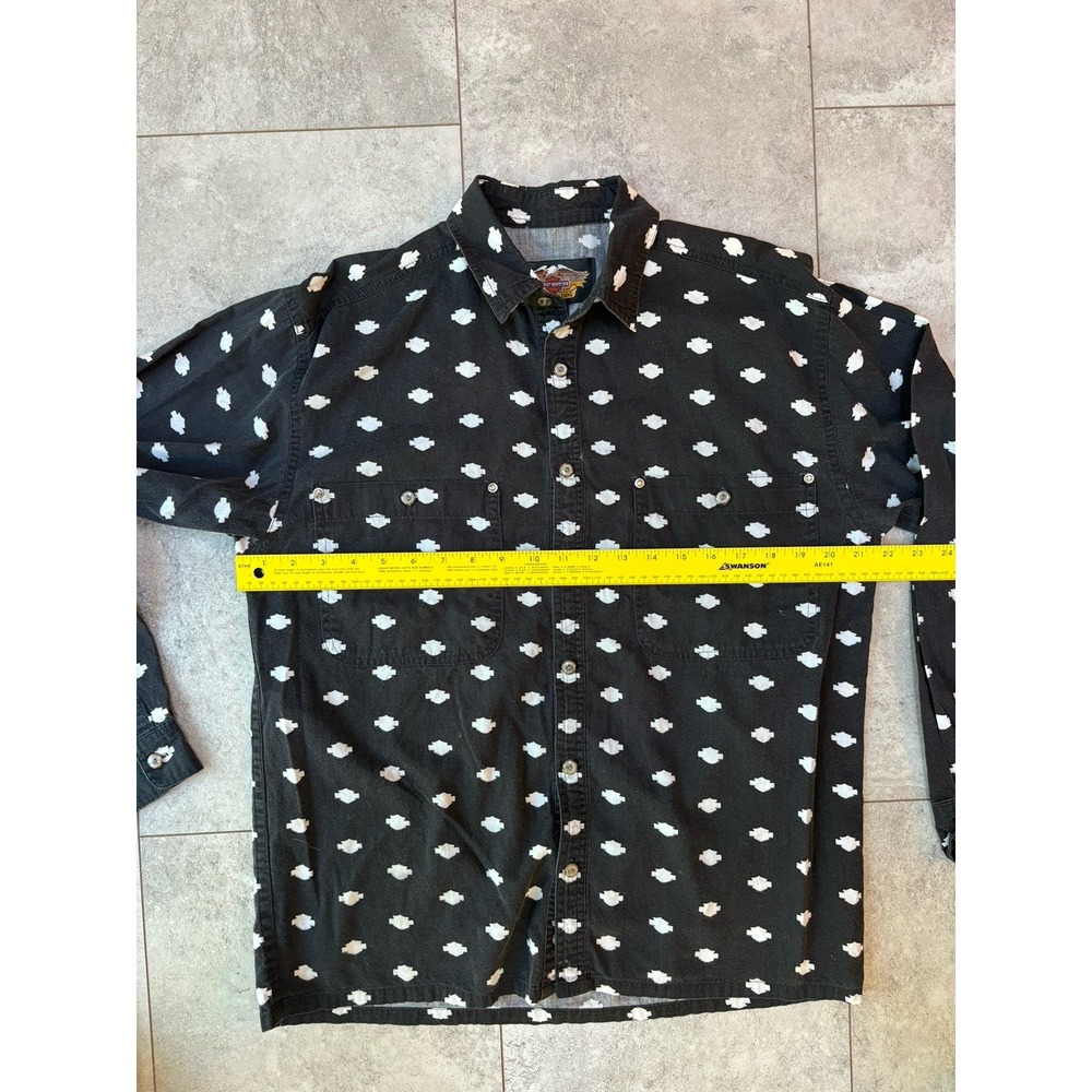 Vintage 90s Harley Davidson AOP Button Up Shirt S Motorcycle Biker Black Retro - Picture 5 of 5